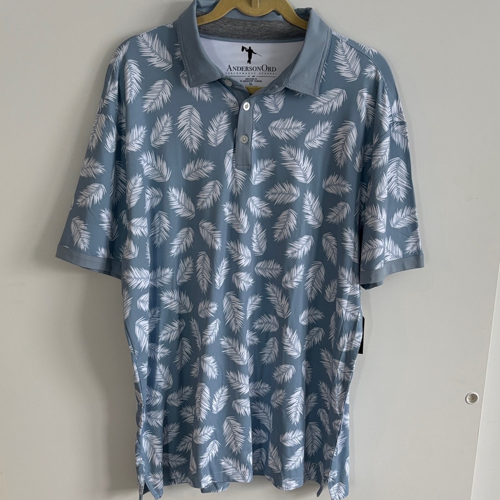 Anderson Ord Blue Feather Print Men's Polo